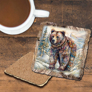 Grizzly Bear Wooden Cork Coasters Gift Set of 4 by Nature Wonders Nature Wildlife Decor - 95397C-S4