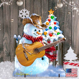 Guitar Rocker Snowman Christmas Outdoor Scene by D. Gelsinger - Christmas Santa Snowman Decor - 8121120F-1531