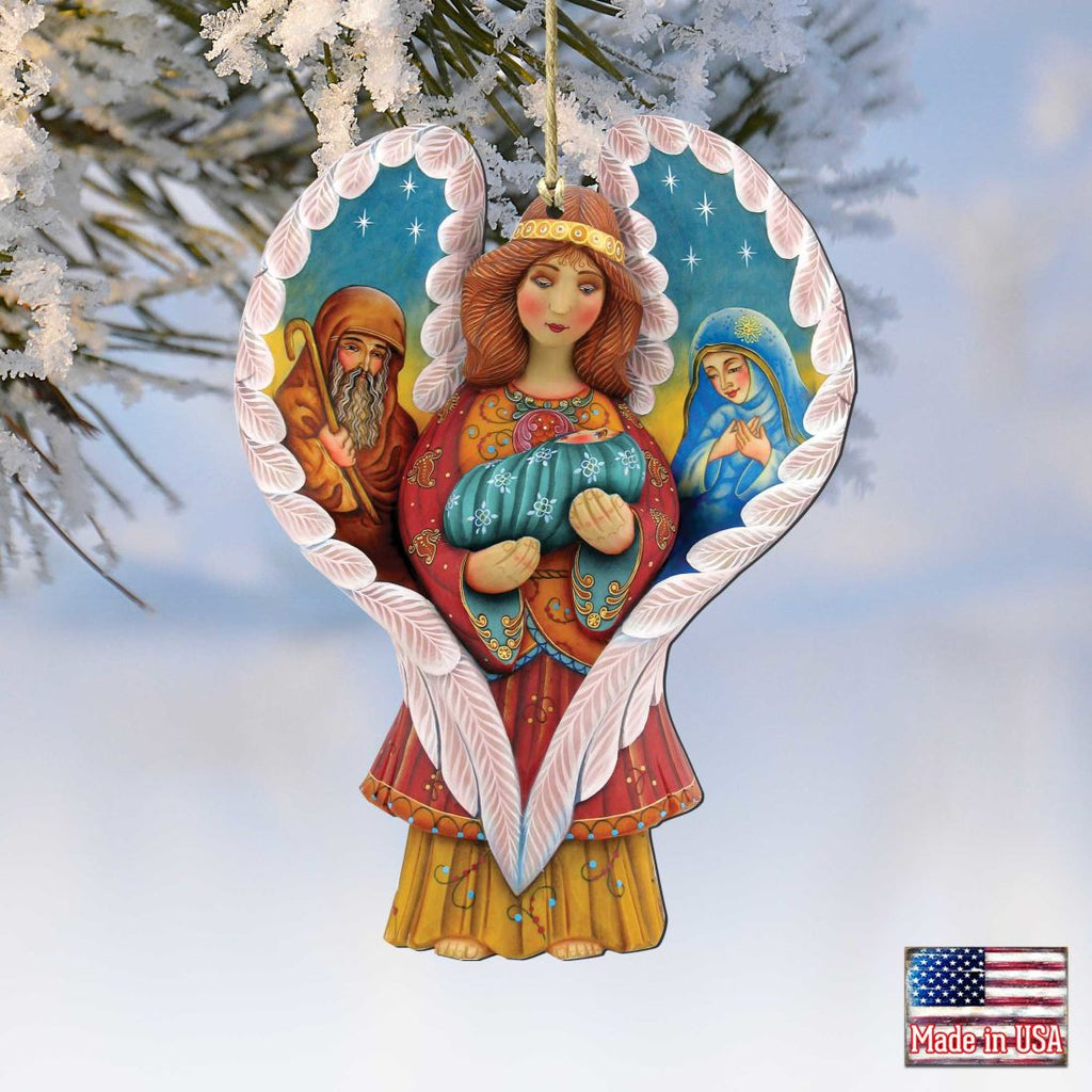 Holy Family Angel Wooden Ornaments by G. DeBrekht - Nativity Holiday Decor - 8154107