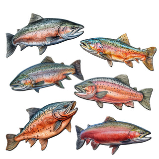 Wild Salmon Tales Decorative Eco Wood Magnets Set of 6 by G. Debrekht - Wildlife Coastal Decor - 8090109G-S6