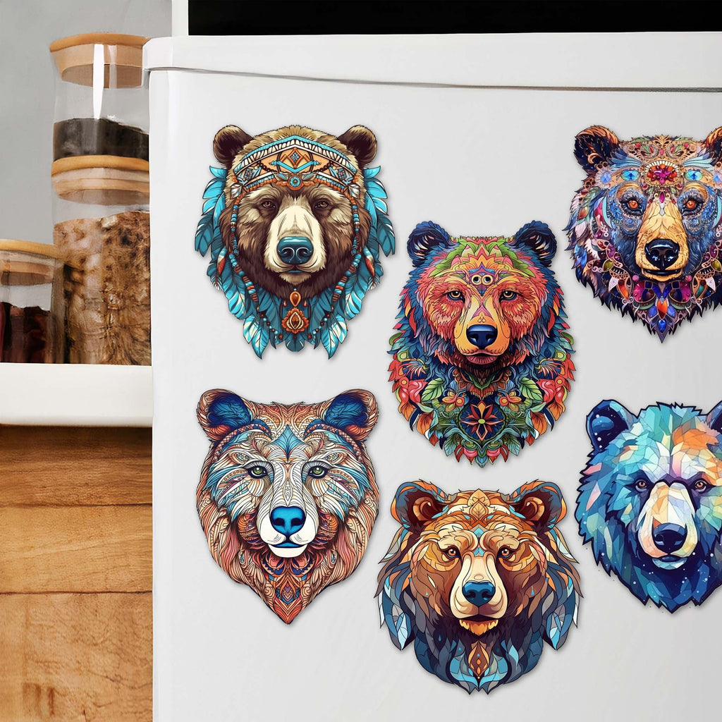 Mystical Bears Decorative Eco Wood Magnets Set of 6 by G. Debrekht - Wildlife Decor - 8090120G-S6