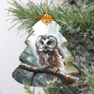 Alaskan Boreal Owl Tree Wooden Ornaments by G.Debrekht - Wildlife Holiday Decor - 870003