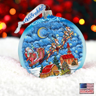 Sleighing in the Night Skies Glass Ornament Limited Edition by G. DeBrekht - Christmas Santa Snowman Decor - 73904