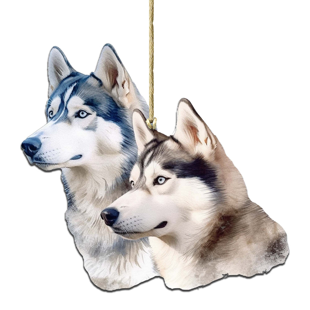 Spirited Alaskan Husky Wooden Ornaments by G.Debrekht - Wildlife Holiday Decor - 8710115-1