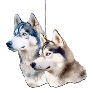 Spirited Alaskan Husky Wooden Ornaments by G.Debrekht - Wildlife Holiday Decor - 8710115-1