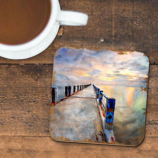 Pier Coastal Wooden Cork Coasters Gift Set of 4 by Nature Wonders - Coastal Sea-Life Decor - 95273C-S4