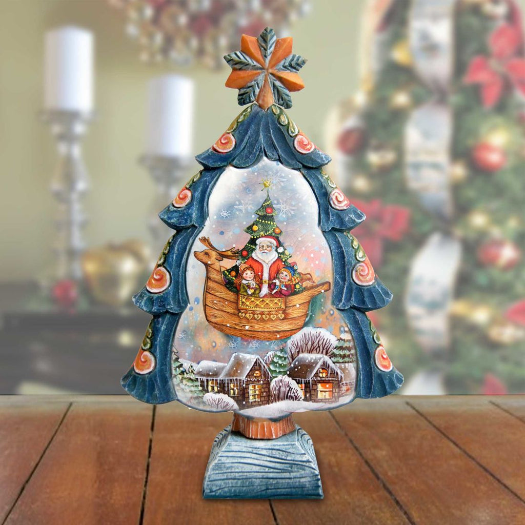 Flying to Town Tree Handcrafted Christmas Figurine - G. DeBrekht - Christmas Santa Snowman Decor - 588052M