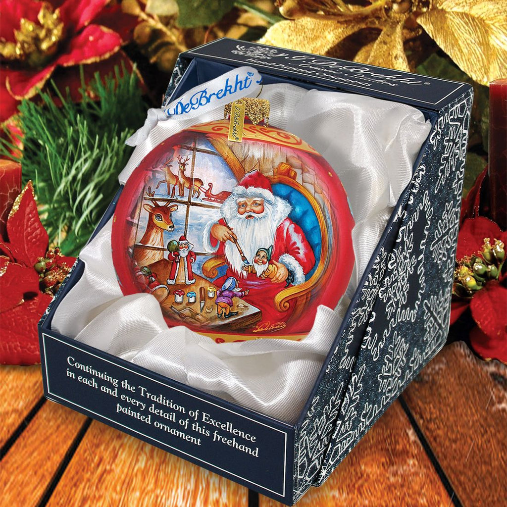 Santa Workshop Ball Glass Ornament by G. DeBrekht - Christmas Santa Snowman Decor - 73611
