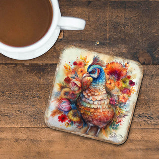 Turkey Wooden Cork Coasters Gift Set of 4 by G. Debrekht - Thanksgiving Decor - 8199437C-S4