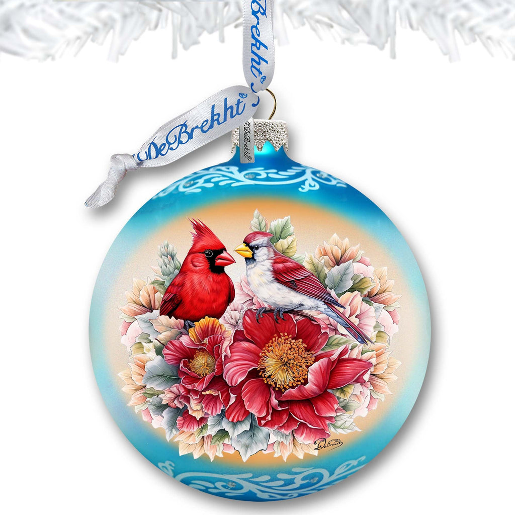 Romantic Cardinals Ball Glass Ornament by G. Debrekht - Christmas Decor - 73378