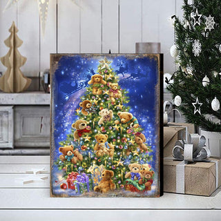 Teddy Bear Tree Wooden Wall Art by D. Gelsinger - Christmas Santa Snowman Decor - 95605B-1101