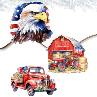 American flag Clip-On Eco Wood Decorative Ornaments Set of 3 by G. Debrekht - Patriotic Decor - 8091002C-S3