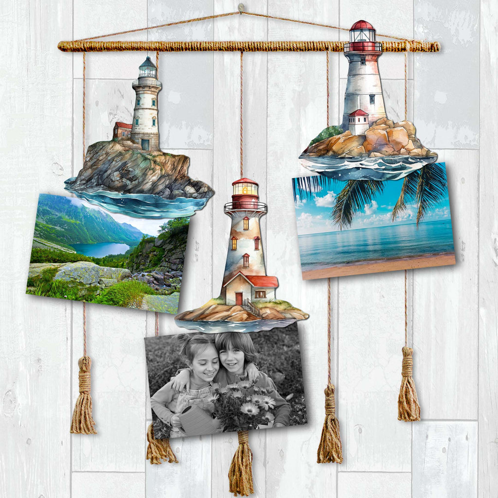 Lighthouse Clip-On Eco Wood Decorative Ornaments Set of 3 by G. Debrekht - Coastal Decor - 8091022C-S3