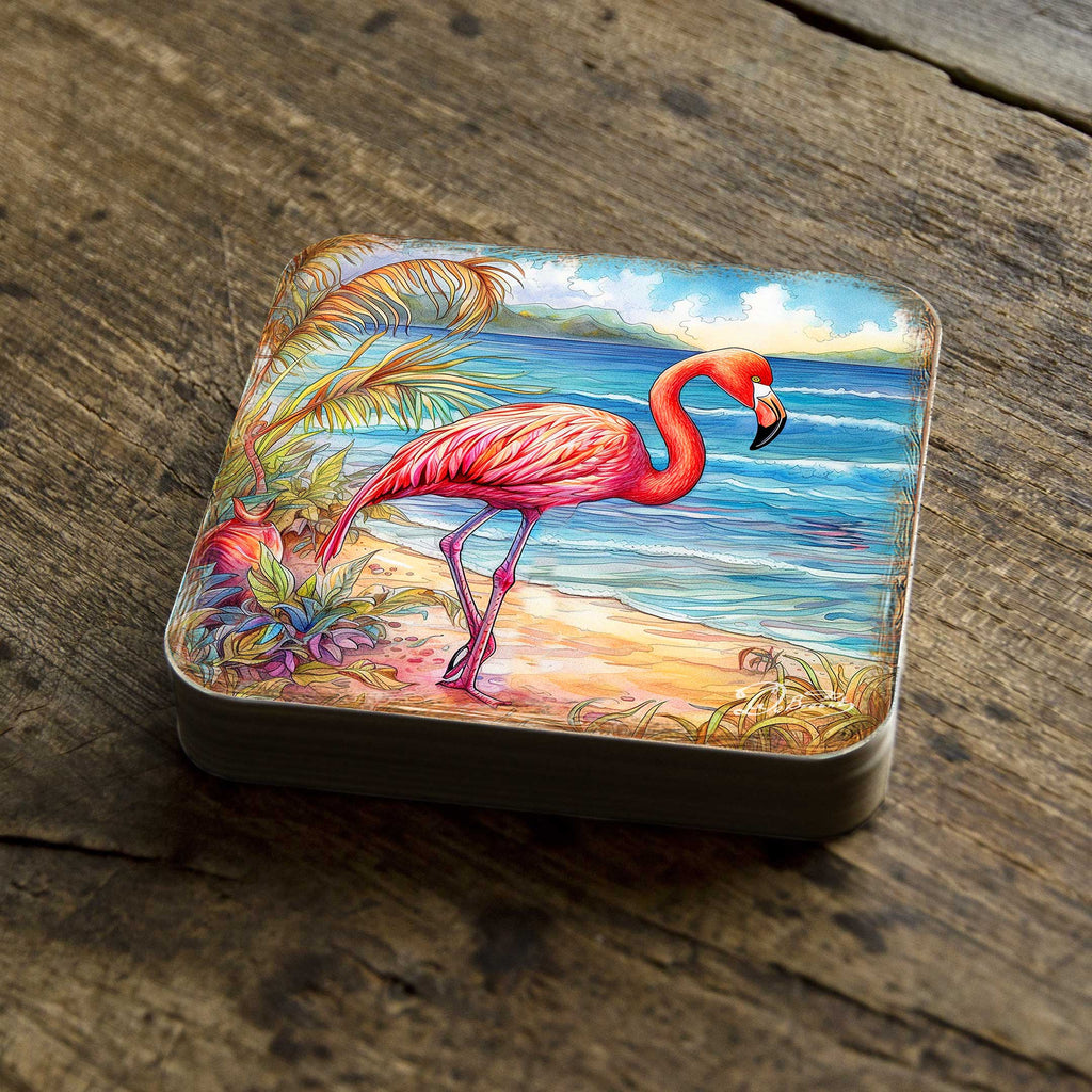 Pink Flamingo Wooden Cork Coasters Gift Set of 4 by G. Debrekht - Coastal Decor - 8199440C-S4