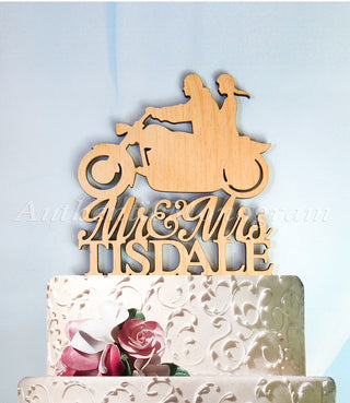 Wedding Cake Topper - Mr. & Mrs. Wedding Cake Topper, a Husband and Wife Harley Silhouette, Wedding decor, Custom Last Name