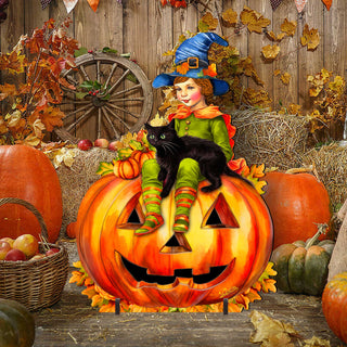 Boy on Pumpkin Freestanding Decor - Halloween Yard Decor by G. Debrekht - Halloween Decor- 8652795F