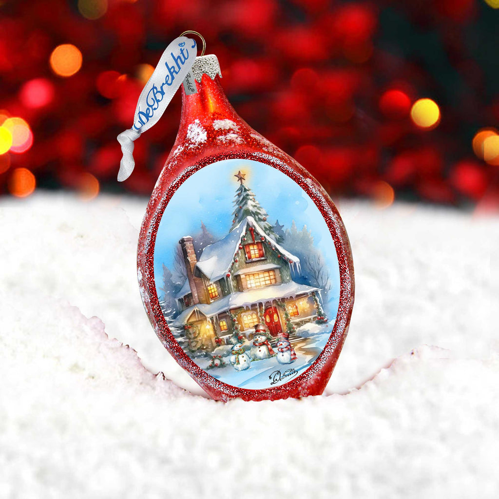 Christmas Cottage Drop Glass Ornament by G. Debrekht Christmas Santa Snowman Decor - 757-042