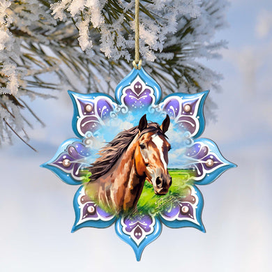 Brown Horse Snowflake Wooden Ornaments by G. Debrekht - Nature Wildlife Decor - 8688432