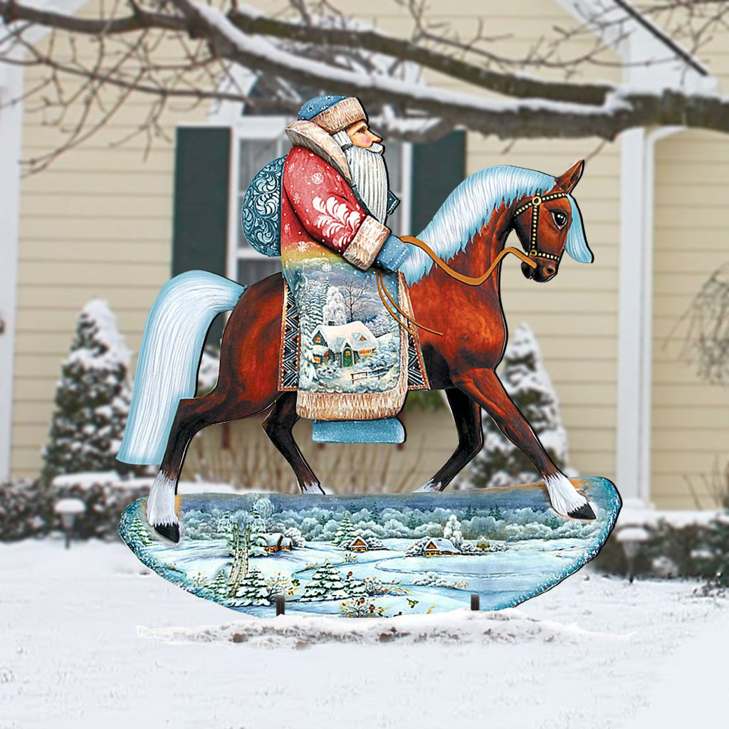 Horsey Santa Christmas Outdoor Yard Sign by G. DeBrekht - Christmas Santa Snowman Decor - 8151121F