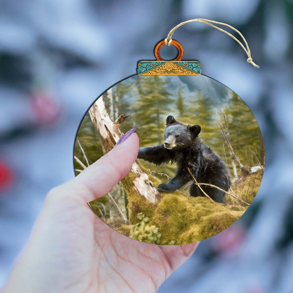 Playful Black Bear Cub Wooden Ornaments by G.Debrekht - Wildlife Holiday Decor - 870071