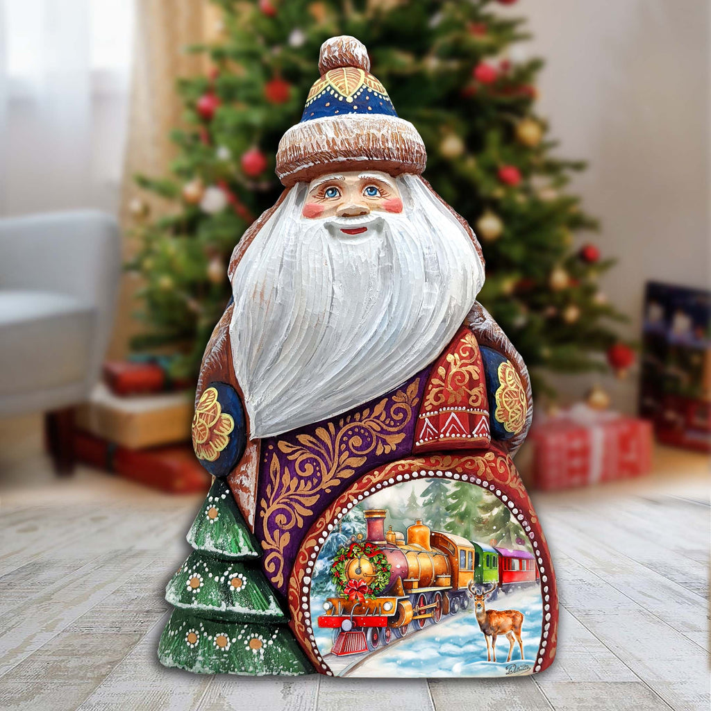 Christmas Train Santa Hand-Painted WOODCARVED Masterpiece Figurine by G. DeBrekht - Christmas Decor - 8206021