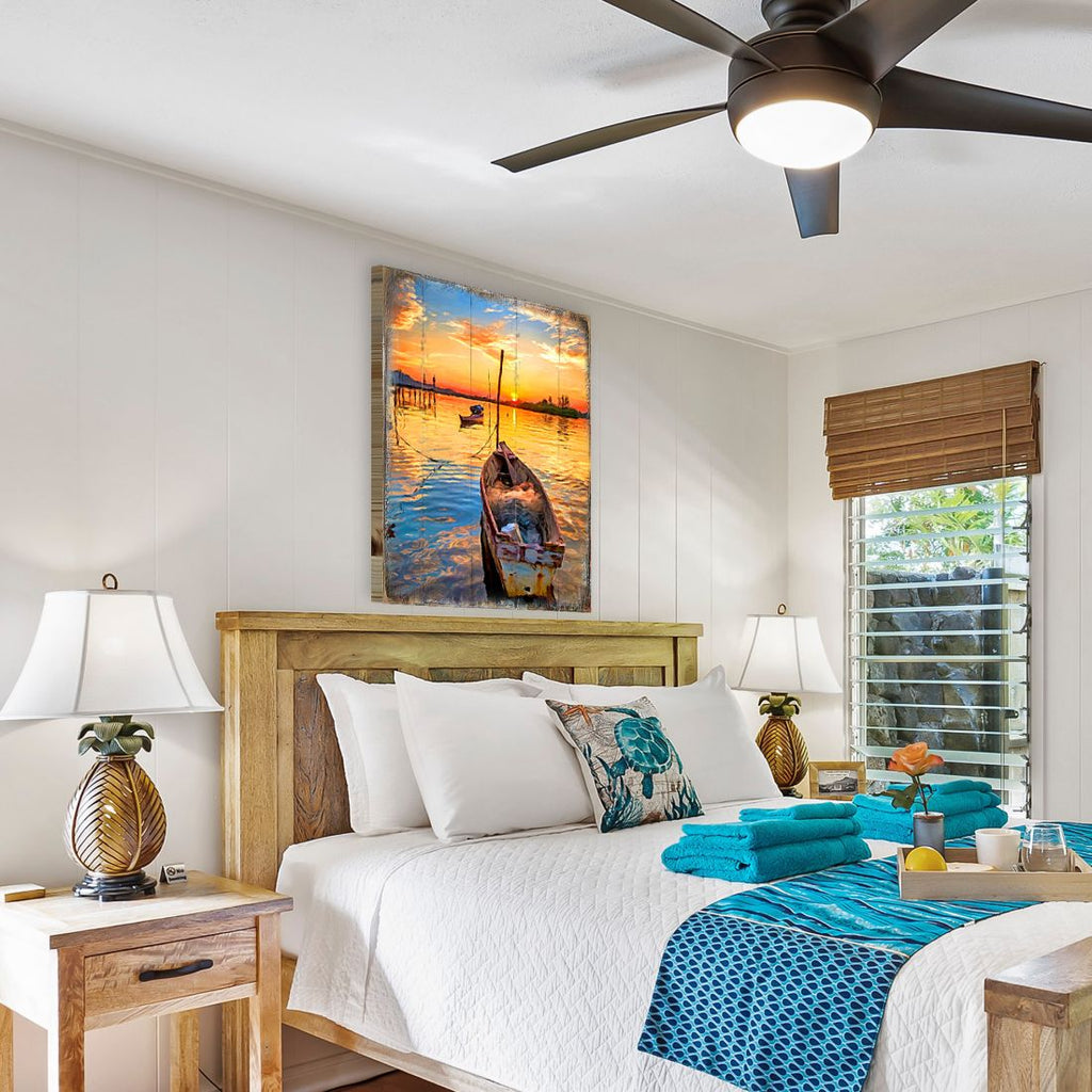 Sorrell Sunset Boat Wood Wooden Coastal Wall Art by Nature Wonders - Coastal Sea-Life Decor - 95228B