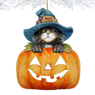 Halloween Cat Pumpkin Wooden Ornaments Fall by G. DeBrekht - Thanksgiving Halloween Decor - 8158416