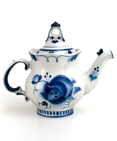 Gzhel Authentic Hand-Painted Fine Porcelain Blue and White Decorative Teapot by G DeBrekht