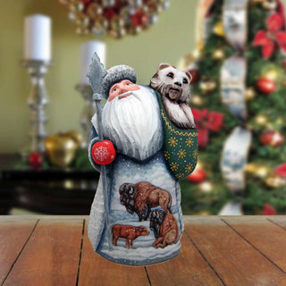 Bison's Family Santa with Bear Hand-Painted WOODCARVED Figurine by G. DeBrekht - Wildlife Holiday Decor - 2821710 *** PRE-ORDER - Handmade Just for You! ***