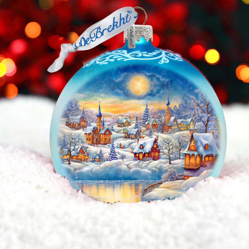 Magic Winter Village Ball Glass Ornament by G. Debrekht - Christmas Santa Snowman Decor - 73377