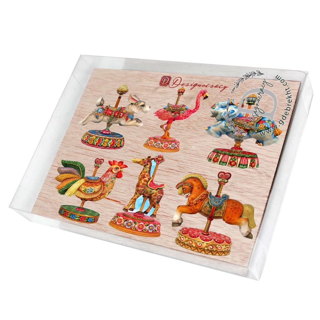 a picture of a wooden box with a bunch of figurines on it