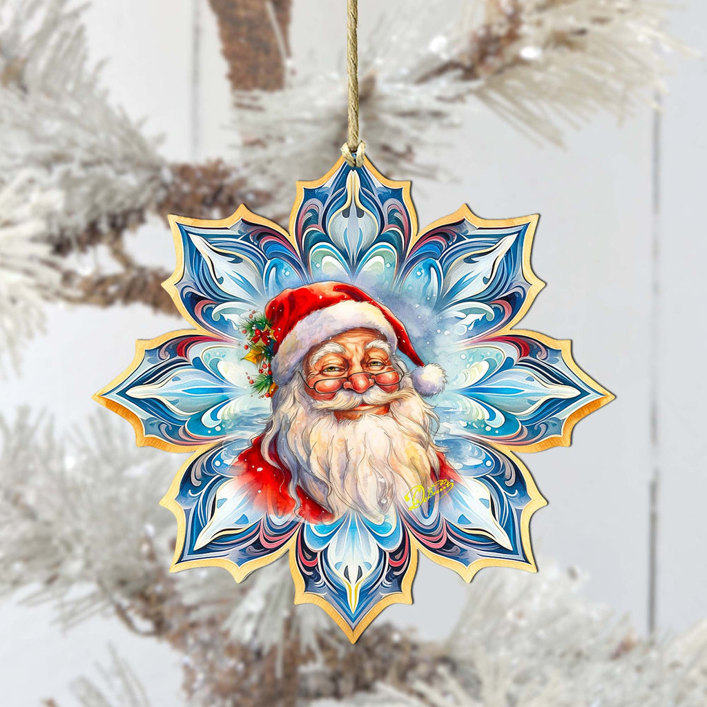 Santa Face Snowflake Large Wooden Ornament by G. Debrekht - Christmas Santa Snowman Decor - 8688424M