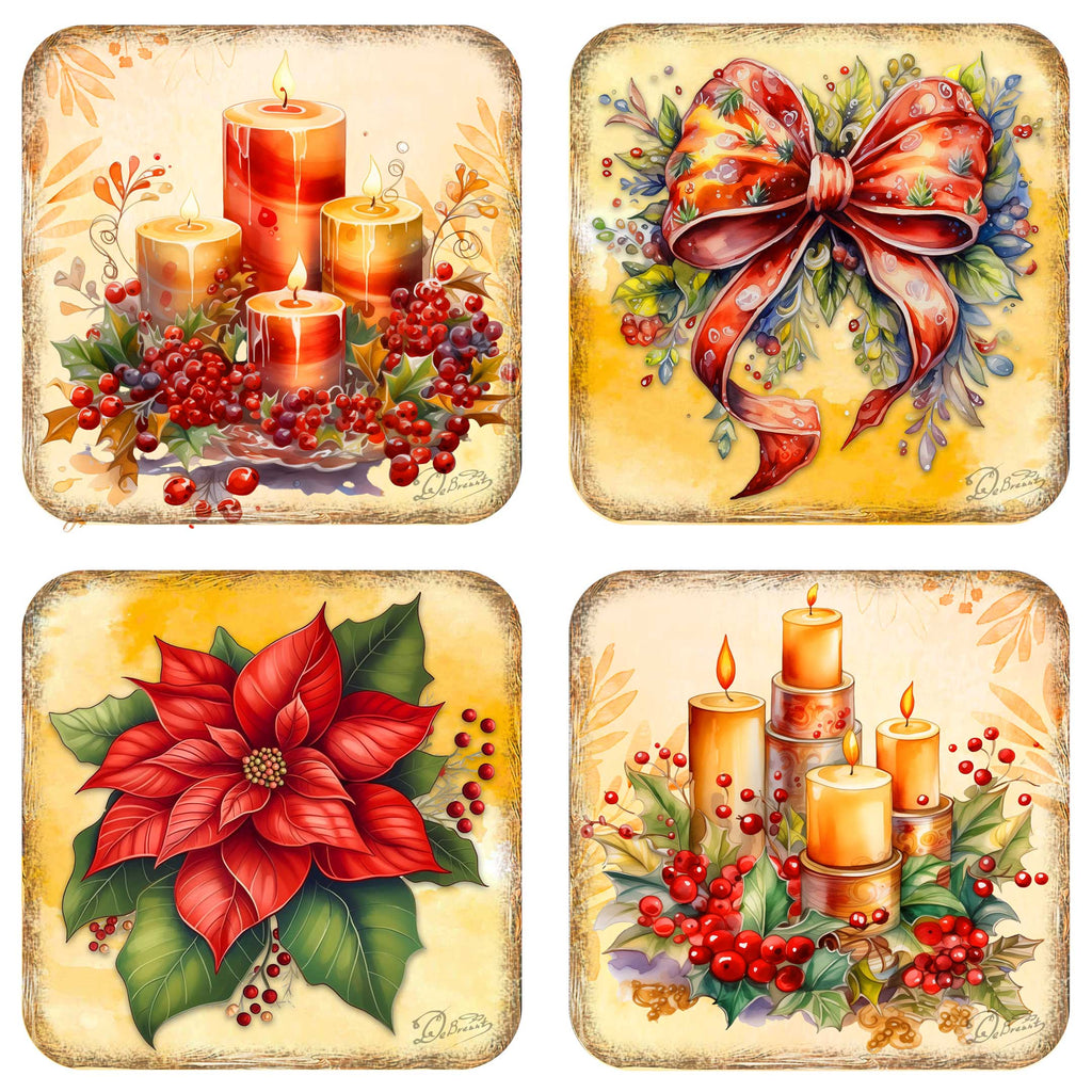 Merry Christmas Wooden Cork Coasters Gift Set of 4 by G. Debrekht - Santa Christmas Decor - 8199449C-S4