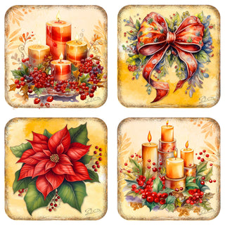 Merry Christmas Wooden Cork Coasters Gift Set of 4 by G. Debrekht - Santa Christmas Decor - 8199449C-S4