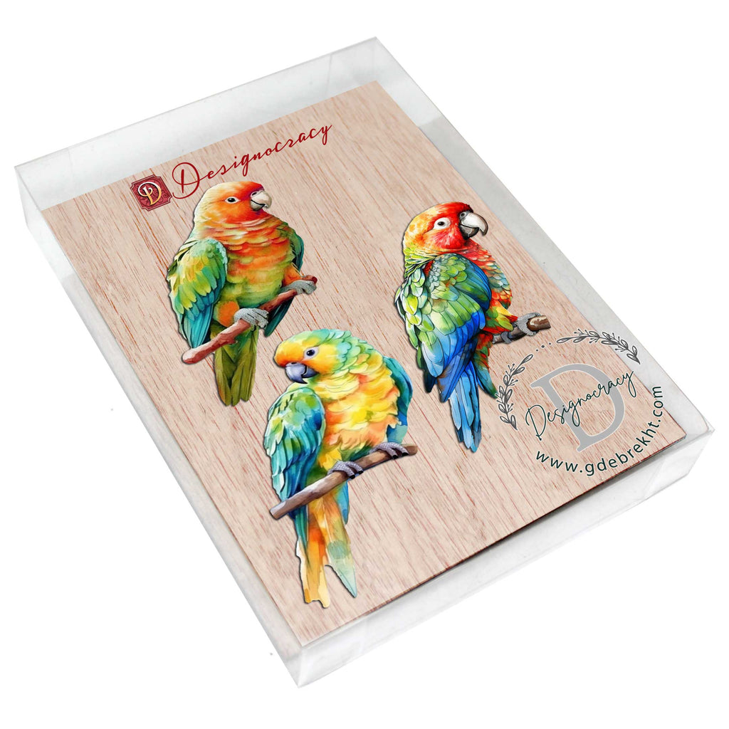 Parrots Decorative Wooden Ornaments of 3 by G. Debrekht - Wildlife Decor - 8091013-S3