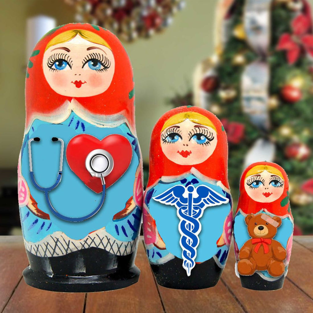 My Favorite Doctor Matreshka Nesting Hand-Painted Doll Set of 3 by G. DeBrekht - Love Family Kids Decor - 14715