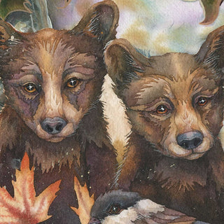 Simple Joys Black Bear Cubs with Bees Wall Art by J. Bergsma - Wildlife Holiday Decor - 8591850W-JB