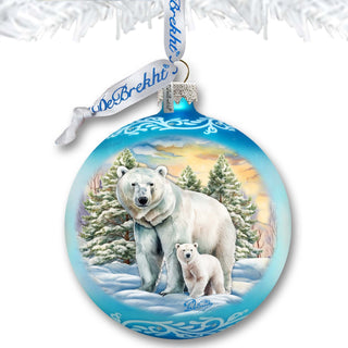 Polar Bear with Cub Ball Glass Ornament by G. Debrekht - Wildlife Holiday Decor - 73386