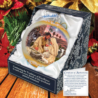 A Miracle Is Born in Gold Lg Glass Ornament by D. Gelsinger - Nativity Holiday Decor - 73952G