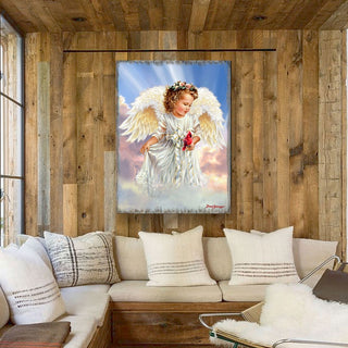 Angel with Cardinal Art Wooden Wall Art by D. Gelsinger - Nativity Holiday Decor - 95676B-DG