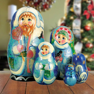 Santa Candy Cane Matreshka Nesting Hand-Painted Doll Set of 5 by G. DeBrekht - Christmas Santa Snowman Decor - 110073