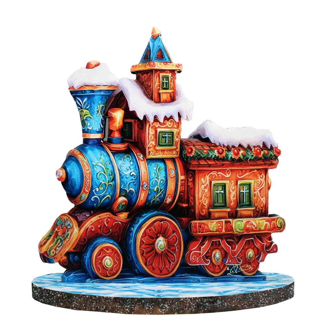 Winter Express Train Limited Edition Wooden Figurine by G. Debrekht - Centerpiece Christmas Decor - 89323