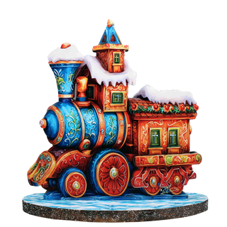 Winter Express Train Limited Edition Wooden Figurine by G. Debrekht - Centerpiece Christmas Decor - 89323