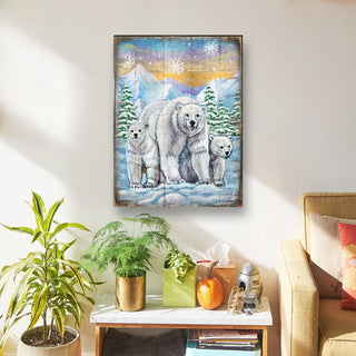 Polar Bears Art Wooden Wall Art by Nature Wonders - Nature Wildlife Decor - 95215B