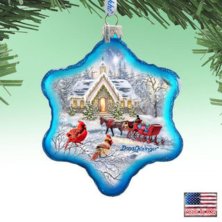 Sleigh Ride Snowflake Glass Ornament by D. Gelsinger - Christmas Santa Snowman Decor - 754-104-DG