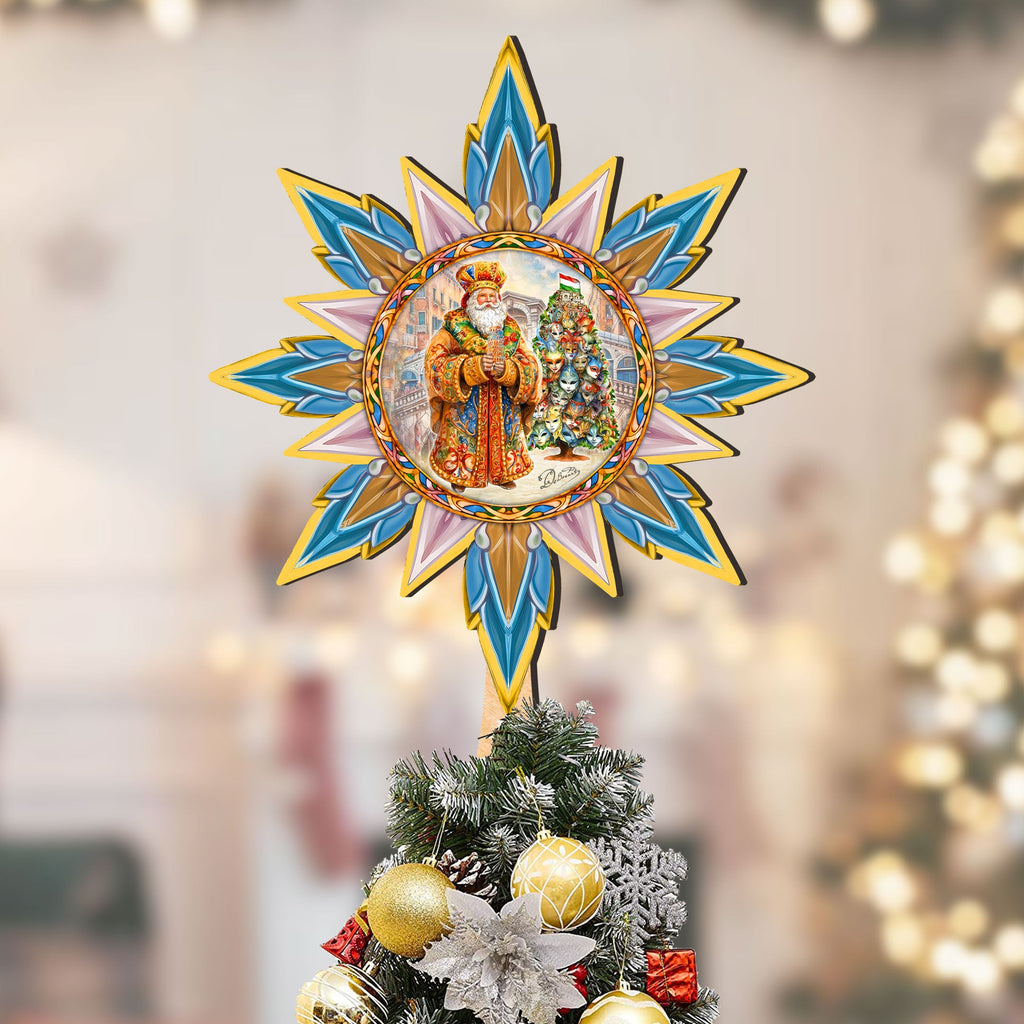 Italian-inspired Santa Tree Topper Wooden Decor by G. Debrekht - Santa Snowman Decor - 89522