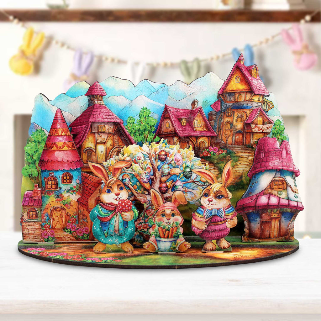 Easter Bunny Village Eco Wood Decorative Village Eco Wood Set by G. Debrekht Easter Spring Decor - 852769