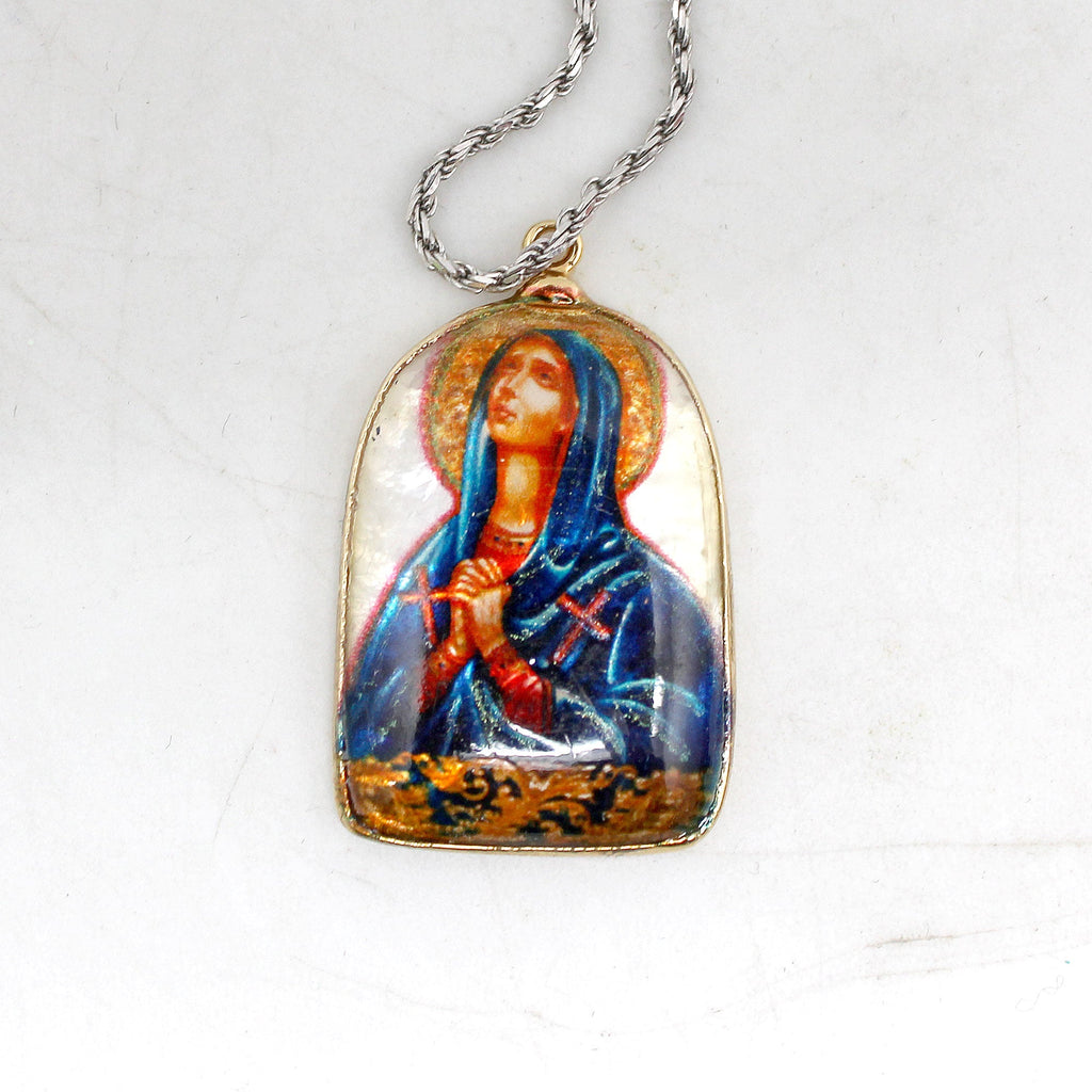 One-of-a-Kind Mother of Pearl Lacquered Miniature Jewelry Pendant 0.75 x 1