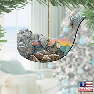 Seal Wooden Ornaments by G. DeBrekht - Coastal Holiday Decor - 8158914