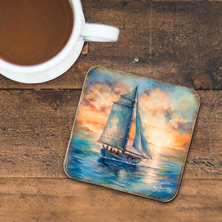 Sail Boats Wooden Cork Coasters Gift Set of 4 by G. Debrekht - Coastal Holiday Decor - 8199450-2C-S4